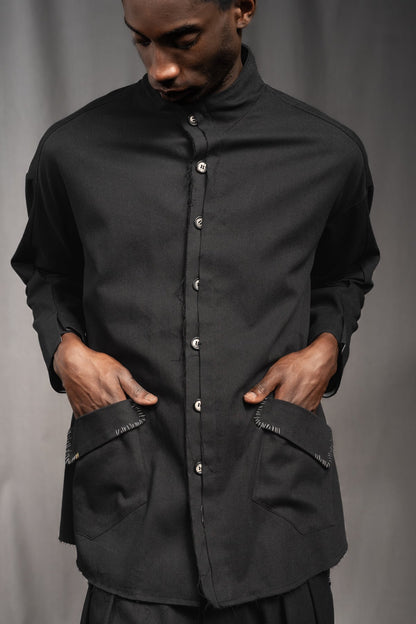 eigensinnig wien | Koloman | Schwarze, leichte Designer Hemdjacke aus Baumwolle