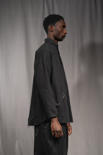 eigensinnig wien | Koloman | Schwarze, leichte Designer Hemdjacke aus Baumwolle