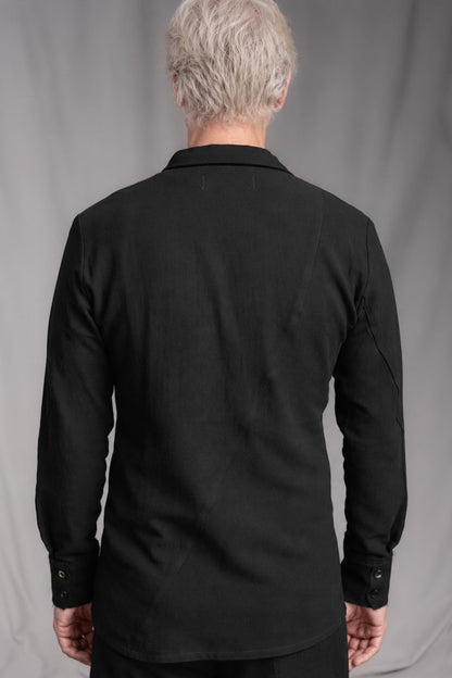 eigensinnig wien | Kreidekreis | Asymmetrisches schwarzes Designer-Hemd für Herren aus fester Baumwolle