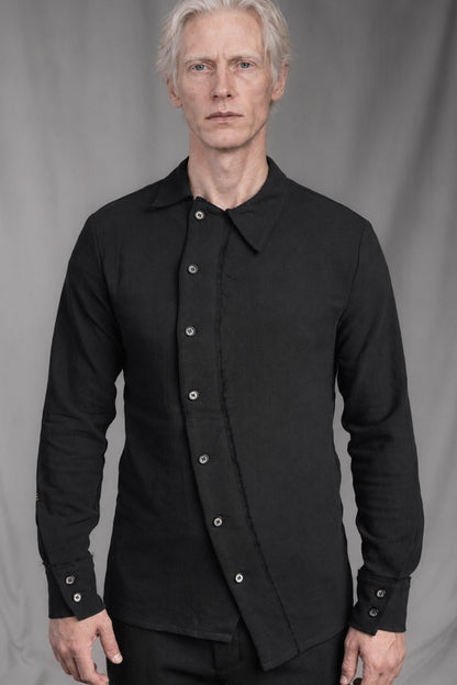 eigensinnig wien | Kreidekreis | Asymmetrisches schwarzes Designer-Hemd für Herren aus fester Baumwolle
