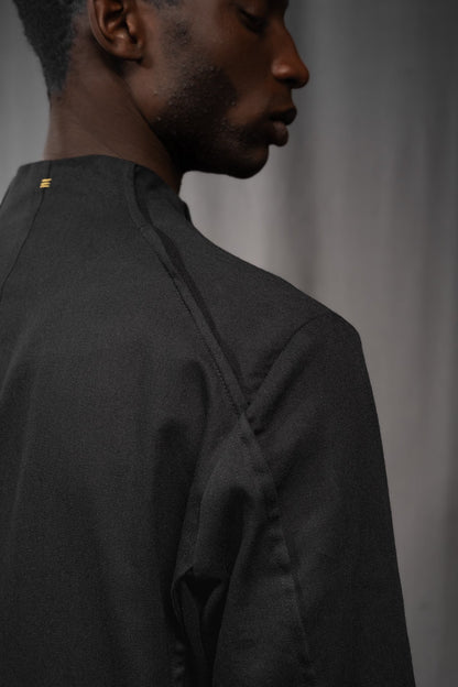 eigensinnig wien | Kubin | Außergewöhnlicher, leichter Herren Designer Mantel aus schwarzer Baumwolle