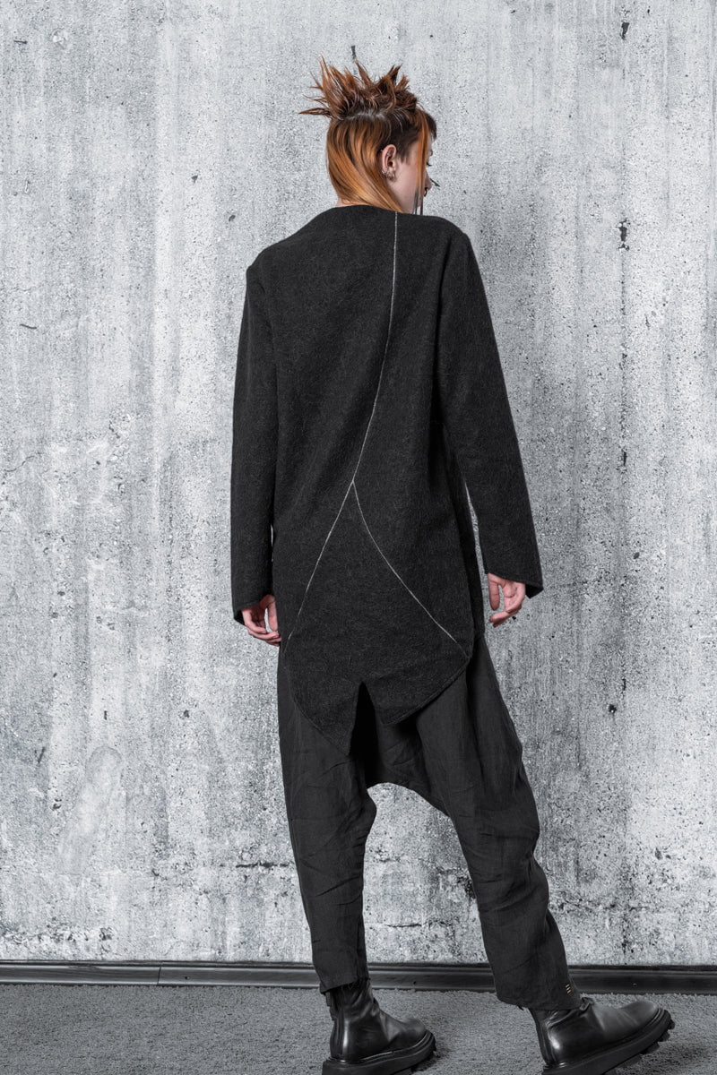 Long, asymmetrical alpaca sweater with zip in black