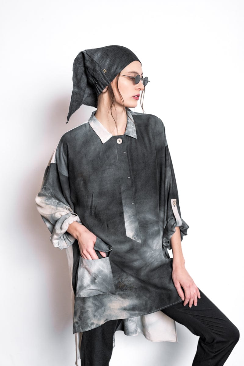 eigensinnig wien | Luna | Luftiges Damen Tunika Kleid in Beige/Grau für Frühling und Sommer