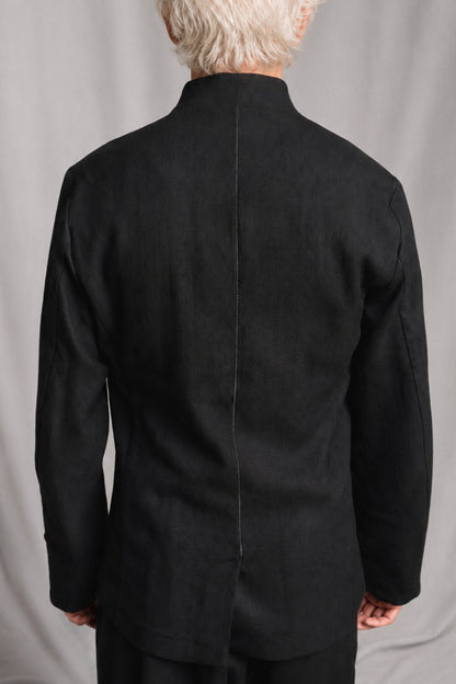 eigensinnig wien | Mises | Schwarzes Designer-Sakko für Herren mit Mao-Kragen aus italienischer Luxuswolle