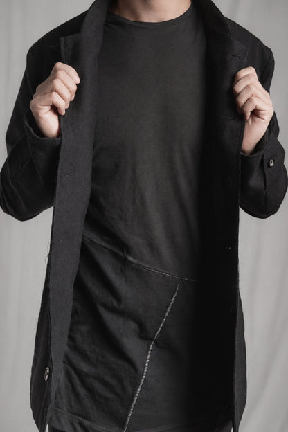 eigensinnig wien | Mises | Schwarzes Designer-Sakko für Herren mit Mao-Kragen aus italienischer Luxuswolle