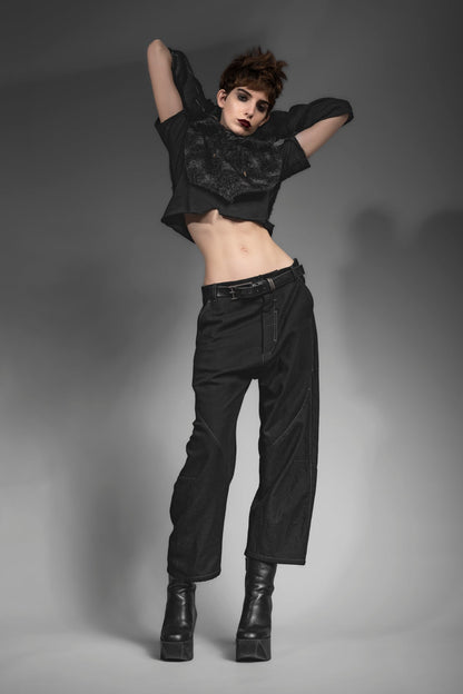 eigensinnig wien | Quarles | Elegante Designer Baggy Pants in Schwarz aus japanischer Wolle