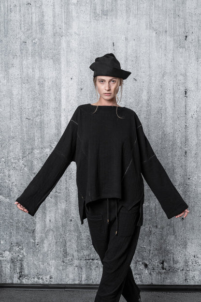 Black Oversized Knit Wool Sweater for Women