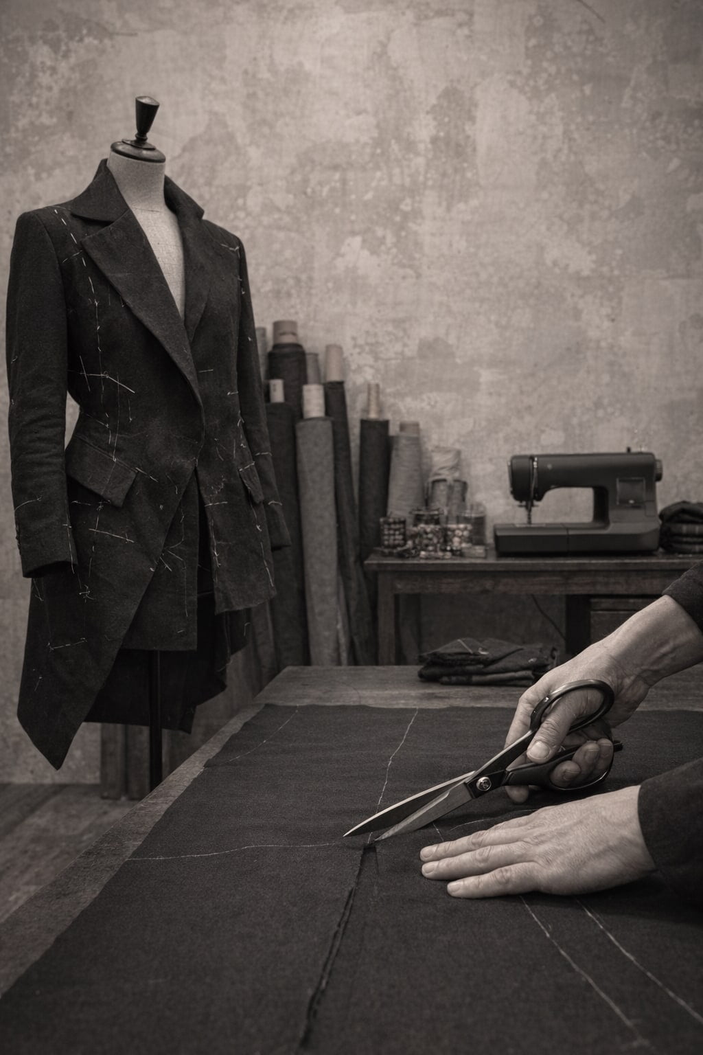 Maßanfertigung bei eigensinnig wien. Handgefertigte Avantgarde-Mode und Schneiderhandwerk im Atelier.