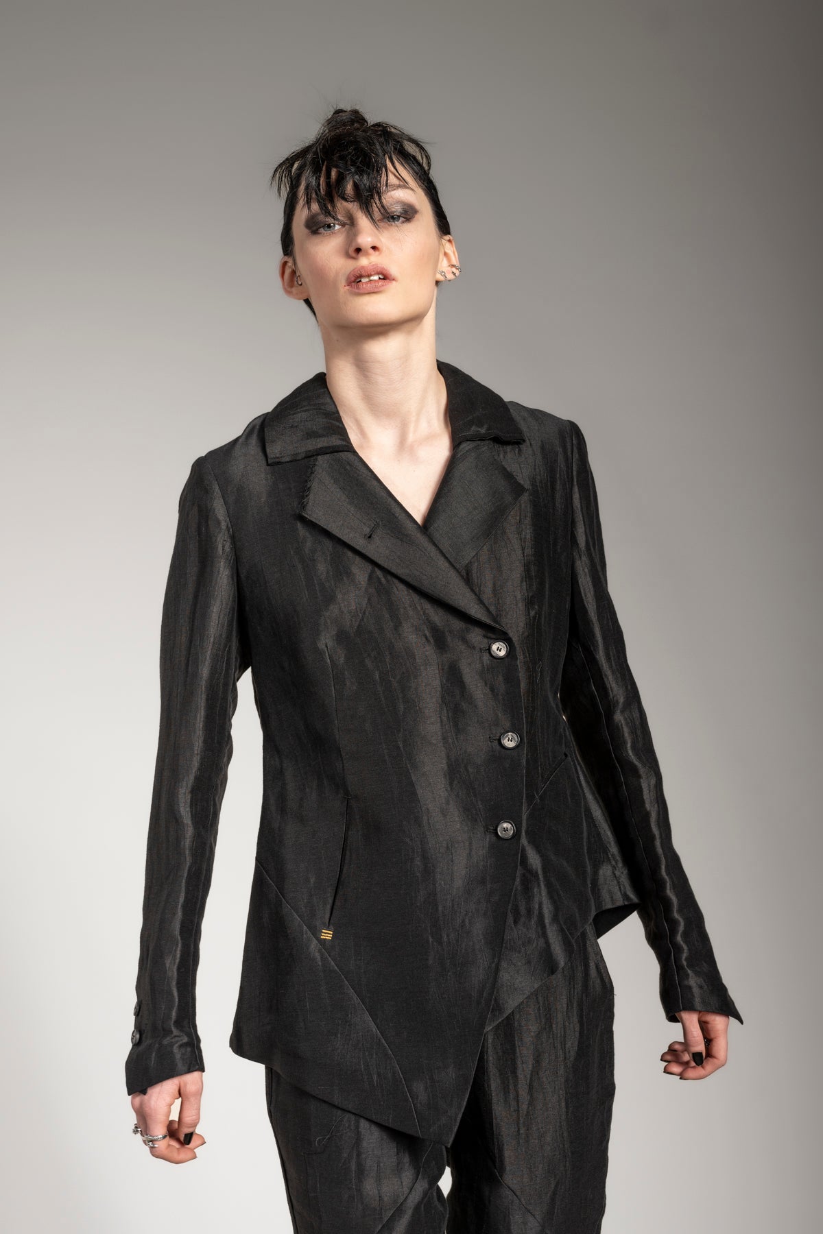 Asymmetrical blazer for women from linen in black