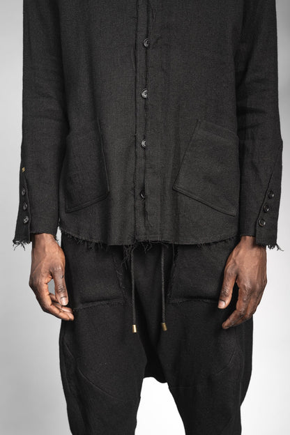 eigensinnig wien | Thoreau | Außergewöhnliches, schwarzes Designer Overshirt aus Wolle-Leinen-Mix