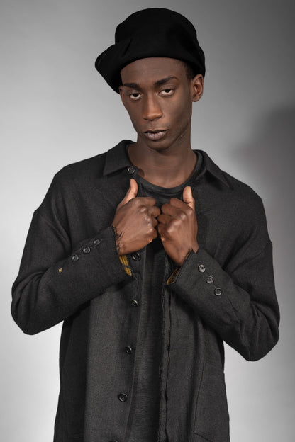 eigensinnig wien | Thoreau | Außergewöhnliches, schwarzes Designer Overshirt aus Wolle-Leinen-Mix