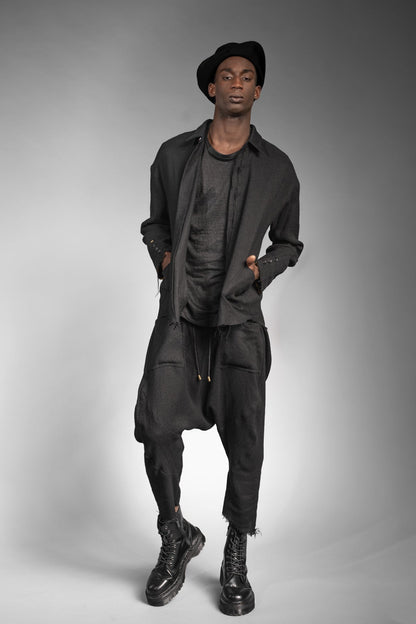 eigensinnig wien | Thoreau | Außergewöhnliches, schwarzes Designer Overshirt aus Wolle-Leinen-Mix