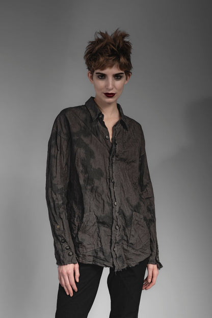 eigensinnig wien | Thoreau | Distressed Leinen Overshirt für Damen und Herren in Grau