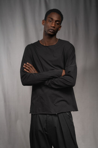 eigensinnig wien | Tolstoi | Dünner, schwarzer Designer Herren-Pullover aus Baumwolle