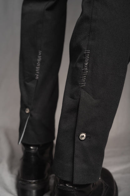 eigensinnig wien | WalEgo | Schwarzer Herren Designeranzug mit weiter Hose aus leichter Baumwolle