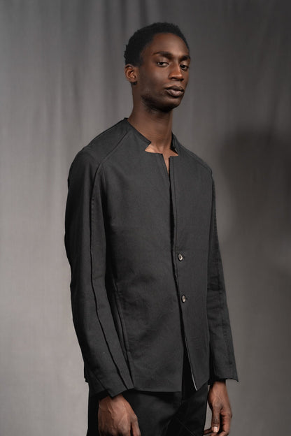 eigensinnig wien | Walpole | Leichtes Herren Designersakko mit Stehkragen aus schwarzer Gabardine-Baumwolle