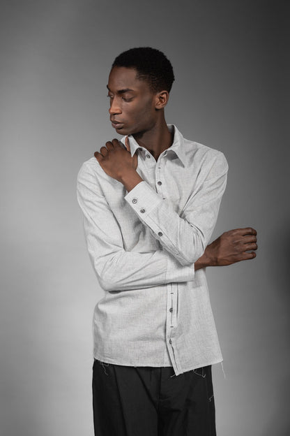 eigensinnig wien | Wittgenstein | Weißes Herren Designerhemd mit unkonventionellem Kragen aus japanischer Baumwolle