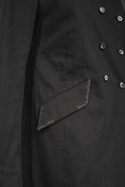 eigensinnig wien | Ylajali | Designer Doppelreiher Mantel für Damen aus schwarzer Baumwolle