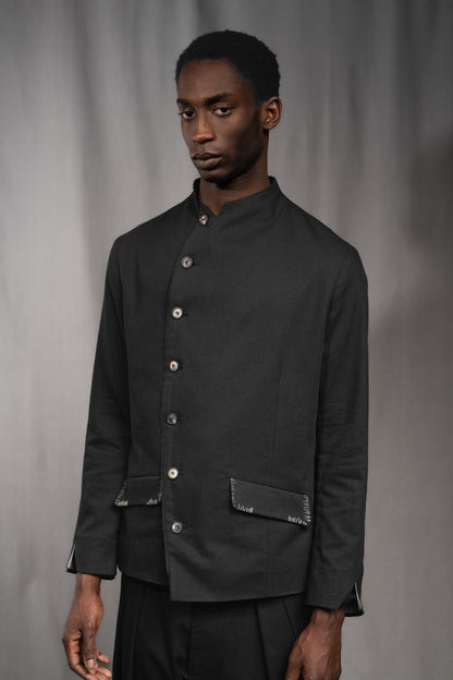 eigensinnig wien | Zweig | Asymmetrisches Herren Designersakko mit Stehkragen aus Baumwolle in Schwarz