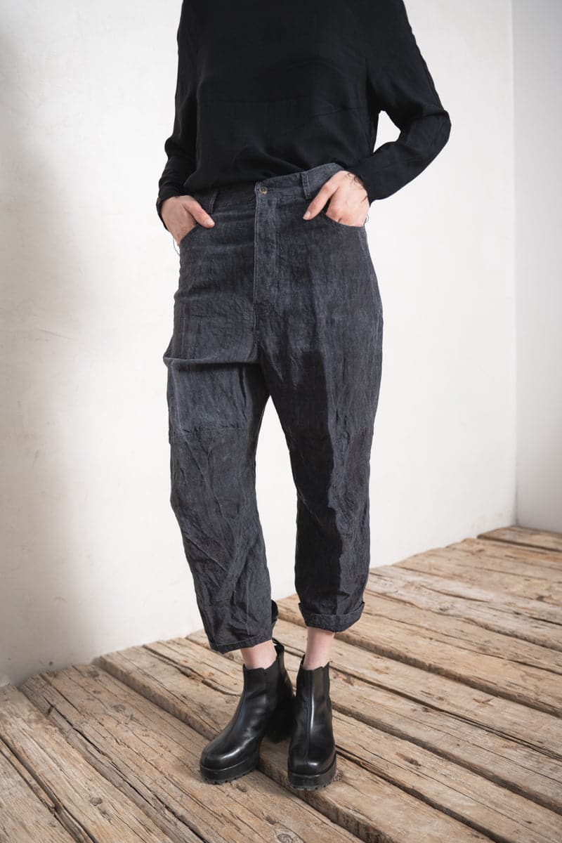 High waisted linen pants in black for women