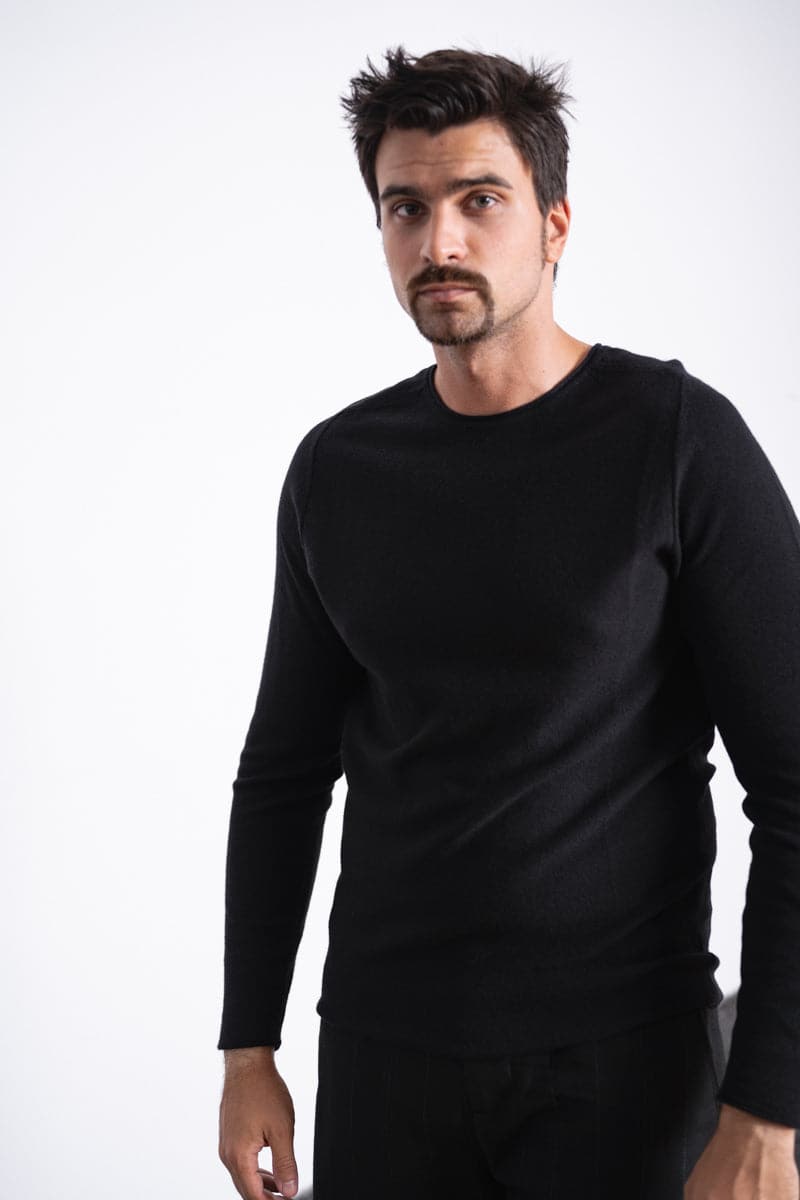 Hannibal | Nevio | Klassischer Pullover aus feiner Wolle in schwarz