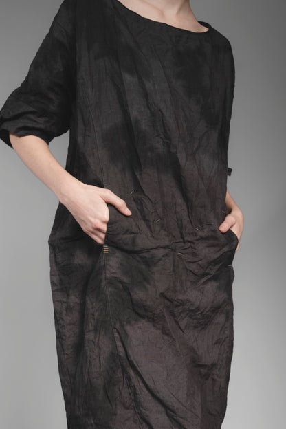 eigensinnig wien | Maruf | Distressed designer tunic linen dress in mud gray