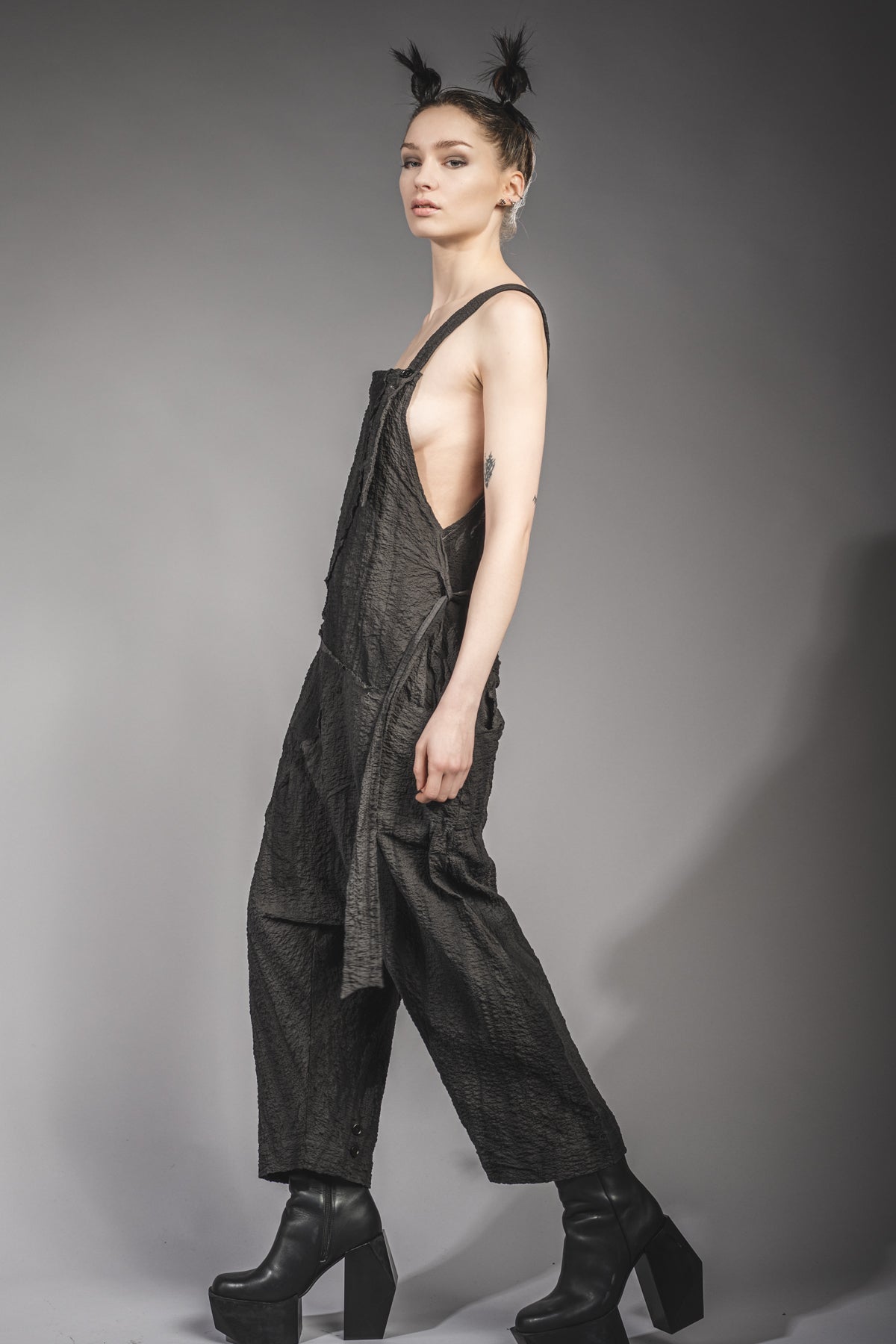 eigensinnig wien | Rilke | Extravagant Drop Crotch Jumpsuit in Gray Cotton