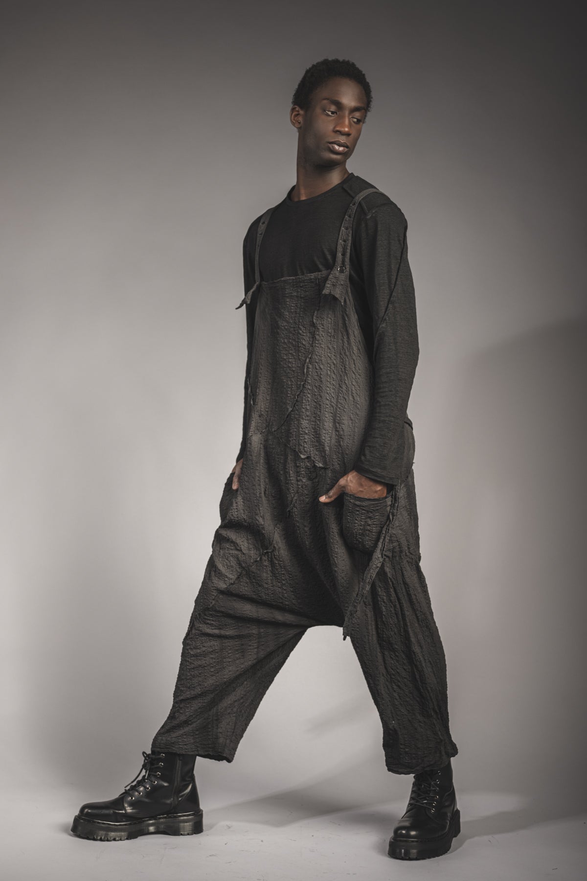 eigensinnig wien | Rilke | Extravagant Drop Crotch Jumpsuit in Gray Cotton