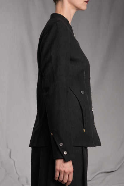 eigensinnig wien | Sontag | Unconventional Black Designer Women’s Jacket with Stand Collar in Italian Wool