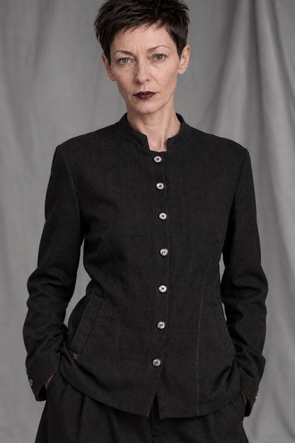 eigensinnig wien | Sontag | Unconventional Black Designer Women’s Jacket with Stand Collar in Italian Wool