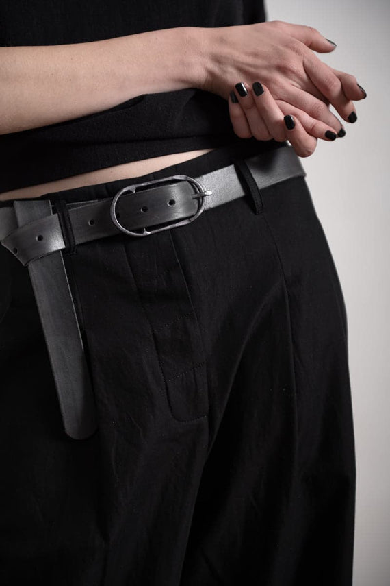 Belt | Tagliovivo black leather Handmade belt Buckle Oval |