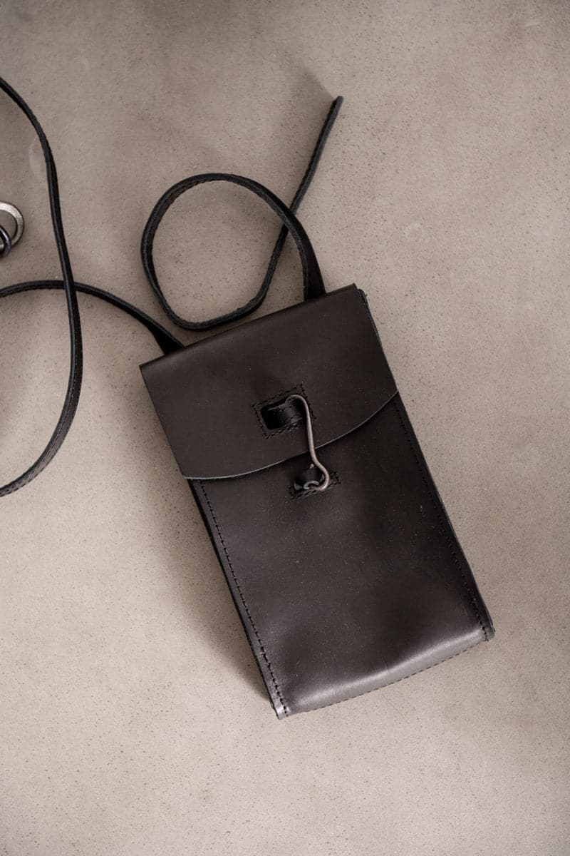 Buckle Pouchette Bag in Grey Leather